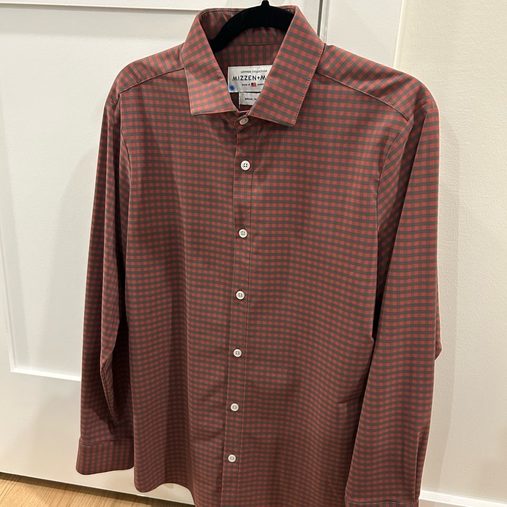 Mizzen+Main Men's Leeward Dress Shirt Red Clay Logan Plaid Trim Fit